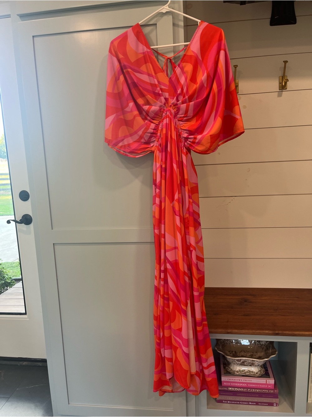 TCEC Dress Gathered Bust Maxi - Size SMALL - Orange/Pink